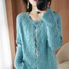Kobiety Nowy Czysty Kaszmirowy Sweter Sweter Moda O-Neck Hollow Duży rozmiar Płaszcz Wiosna Jesień 100% Wełny Krój Koszula Kurtka