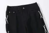 Hip Hop Kot Siyah Yan Dantel Yukarı Yüksek Kaliteli erkek Denim Pantolon Jean Moda Siyah Beyaz Pantolon