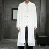 Automne hommes blanc lin Trench Coat 2022 hommes en vrac longue Type chinois coton coupe-vent mâle Mandarin col Cardigan Robe L220706