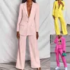 Zweiteiliges Damen-Business-Blazer-Set, Bürodame, einfarbig, formelle Anzüge mit Knöpfen, neues rosa, gelbes Pendler-Blazer-Hosen-Set T220729