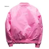 Mens Pink Bomber Jacket Padded Aviator Jackets Zippered Sleeve Pocket Stand Collar Baseball Jacket Military Style Pink Coat Y220803