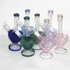 9inch Heart Shape hookahs glass bong pink color dab oil rigs bubbler mini glass water pipes with 14mm slide bowl piece quartz nails