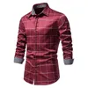 Men's Casual Shirts 2022 Big Plaid Patchwork Red Shirt Mens Slim Long Sleeve Button Up Formal For Men Office Business CamisasMen's