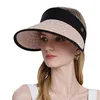 ワイドブリム帽子ファッション夏のエアサン女性ストロー織りトップの空の帽子アンチウヴトラベルバイザーキャップ調整可能な女性野球capwide