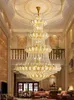 Golden Lotus Crystal Chandeliers LED Modern Big Long Chandelier Lights Fixture European Flower Multi-Layer Hanging Lamps Temple Villa Home Indoor Lighting D150cm