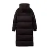 2021 Inverno lungo piumino d'anatra donna parka con cappuccio nero sciolto spesso caldo piumino femminile moda casual antivento outwear L220725