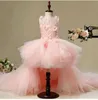 Girl's Dresses Elegant Long Trailing Appliques First Communion Dress Pink Tulle Ball Gown Girls Pageant Flower Girl For WeddingsGirl's