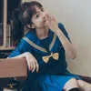 Zestawy odzieży japońska szkoła uczeń JK mundure dziewczyna anime długa koszula z krótkim rękawem marynarz sukienka Zestaw granatowy college plisowany spódnica plus si