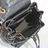 Italien Klassischer gesteppter Damen-Rucksack aus Kaviarleder, Taschen aus Kalbsleder, echtes Leder, Gold-Metall-Hardware, Kordelzug, Eimer-Handtaschen, großes Fassungsvermögen, Tasche, 21,5 x 24 x 12 cm