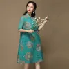 Kvinnliga etniska kläder retro tryckfjärilmönster qipao stativplatta spänne cheongsam sommarklänning bomullslinne halvhylsa asiatisk dräkt