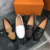 Clássico estilista de verão sapatos sociais 100% couro liso fivela de cinto casual sandálias senhora metal couro letra marrom trabalho sapatos femininos tamanho grande 35-41-42 us4-us11 com caixa