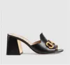 2022 Sandales pour femmes Deva Diapositives en cuir Horsebit Gold-toned Outdoor Lady Beach Chunky Talons Pantoufles Dames Confort Chaussures de marche