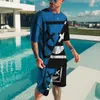 Summer Fashion Men's Set 2-delig shirt en shorts crew nek oversized casual Beachwear 3D printpatroon herentrendmerk 220607