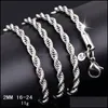 Chains Necklaces Pendants Jewelry 16-30Inches 2Mm 925 Sterling Sier Twisted Rope Chain Necklace For WomenMen Fashion Diy In Bk Drop Deliv