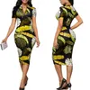 3D Banana Leaf Print Summer Dresses Elegant Women V Neck Zipper BodyCon Office Pencil Kort ärm Sexig Slim 220613