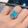 Cluster Rings Huitan Gorgeous Square Blue-green Stone Female Ring Unique Wedding Bands Jewelry Brilliant Cubic Zirconia Accessories 2022Clus