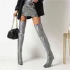 Boots Printed Over-the-Knee New European American Style Be Super High Heel Silver Siverse 43 220709