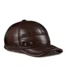 Marca inverno couro genuíno preto marrom bonés de beisebol para homem feminino casual rua ao ar livre hóquei golfe gorras chapéu de couro real 220290q