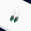 Dangle 925 Sterling Silver Marcasite Green Chalcedony Stone Drop Earrings