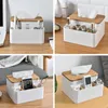 Desktop Tissue Box Multi-Function Living Room Bamboo Lid Paper Holder Box Cover Remote Control Hotel Storage Boxes by sea BBB15483