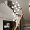 Kolye lambaları Modern LED kabarcık kristal ışıkları yuvarlak sarmal merdiven aydınlatma çizim odası lambası asılı ışık saç