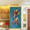 Tela de parede de peixes de nove koi chineses pinturas de lona de pintura abstrata pintura a óleo no pôster e impressões de lona para decoração da sala de estar decoração