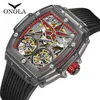 Mode Luxury Men Watches Tourbillon Watch Square Automatic kijkt Silica Glass Classic Water Resistant PolsWatch