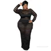 Plus Size Kleider Herbstkleidung für Frauen Langarm Spitze Maxikleid Mesh Rückenfrei Sexy Schwarz Party Großhandel DropPlus