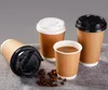 500 stks/lot Kraft papieren koffiekopjes met deksel 3 maten melkthee dik wegwerp cup coating bruine koffie-cup SN4673