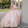 Blush roze quinceanera jurken baljurk voor zoete 16 jurk boog pailletten afstuderen feest prinses jurken vestido de 15 anos plus size