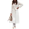 Women's Wool Blends Stylish Lady Solid Long Wool Coat Batwing Long Sleeve Elegant Office Jacket Female Turn Down Collar Casual Coat Women 220826