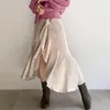 스커트 일본 기질 달콤한 주름 불규칙한 분할 하이 허리 슬림 한 우아한 긴 스커트 2022 가을 인쇄 Faldas Mujer