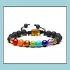 Armband pärlstav smycken strängar yoga handgjorda pärlor 7 chakra träd av liv charm lava stenar pärlor rep svart vulkan sten armband