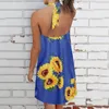 Camicette da donna Camicie Abiti estivi da donna Stampa girasole Boho senza maniche Halter Bandage Elegante prendisole Mini abito nero Vestido D