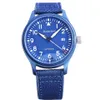 Herenpolshorloge maanfase automatisch mechanisch dagdatum multifunctioneel horloge blauw gezicht zwarte lederen band stalen kast uhr 44mm264D