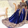 Royal Blue Moroccan Kaftan Caftan Muslim Evening Dresses A-line Long Sleeves Prom Gowns Appliques Dubai Arabic Turkey Abaya Islami308f