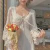 Vintage Fairy Dress Femmes Élégant Designer Robe En Mousseline De Soie À Manches Longues French Party Midi Dress Casual Vêtements Pour Femmes Automne 220423