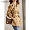 VIMLY Kurzer Trenchcoat für Frauen Herbst Winter Koreanische Mode Revers Zweireiher Jacke mit Gürtel Elegante Weibliche F8908 220804