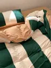 Pure Cotton Knitting Plain Color Wide Stripe Four Piece Set Japanese Non Printing Simple Naked Bedding Set