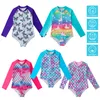 Children's Swimwear Girls Mermaid Swimsuits Baby Pool Beach Wear Kids One-piece Long Sleeve Rash Guard Bathing suit Sun Protection swim wear