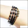 Link Chain Bracelets Jewelry Copper Beads For Women Men Prayer Lucky Wealth Healing Black Frosted Stone Fashion Dhsc1