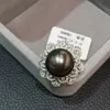 13-14 mm Naturalny czarny pierścień perłowy 18k whtie złoto z diamentem Tahiti Pearl Flower Big Pearl Ring Fine Women Jewelry