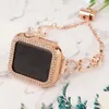 Hjärta Armband Metal Strap Diamond Case för Apple Watch 44mm 42mm 40mm 38mm Band Luxury Women Wristband Iwatch Series 7 6 5 4 3 Link Watchband Tillbehör