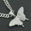 Подвесные ожерелья Hip Hop Bling Butterfly Collece с 13 мм Crystal Crystal Cuban Chian Choker для мужчин женщины заморожены ювелирными украшениями