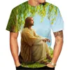 T-shirts pour hommes T-shirt en coton Hommes Vêtements Été 2022 Mode européenne américaine O-Cou à manches courtes Numérique 3D Imprimé Jésus TopsMen