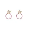 Dangle Chandelier Micro Pave Cute Star Shiny Rhinestone Circle Circle Kolczyki dla kobiet Lady Bijoux