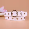 Belts Punch Free Strap PU Leather Women Belt Female Pure Color Wild Round Buckle Waist Dress Small