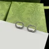 Glittering Diamond Charm Earrings Rhinestone Double Letters Eardrops Women Date Engagement Party Studs Jewelry With Gift Box