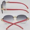 New Micro-paved Diamond Set Rimless Red Wooden Womans Sunglasses Wood Rocks Frame Male and Female Sun Glasses Mens 18K Gold C Deco275n