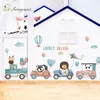Cartoon Animals Driving Wall Stickers For Kids Room Bedroom Living Room Background Wall Decoration Home Decor Corner Sticker 220510